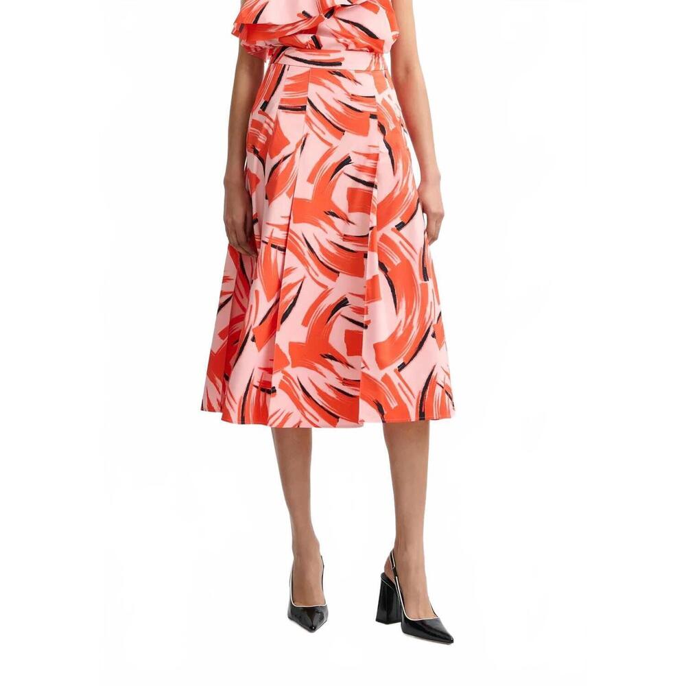 NEW ESSENTIEL ANTWERP jaelyn deep pleat midi skirt in black/light pink/orange